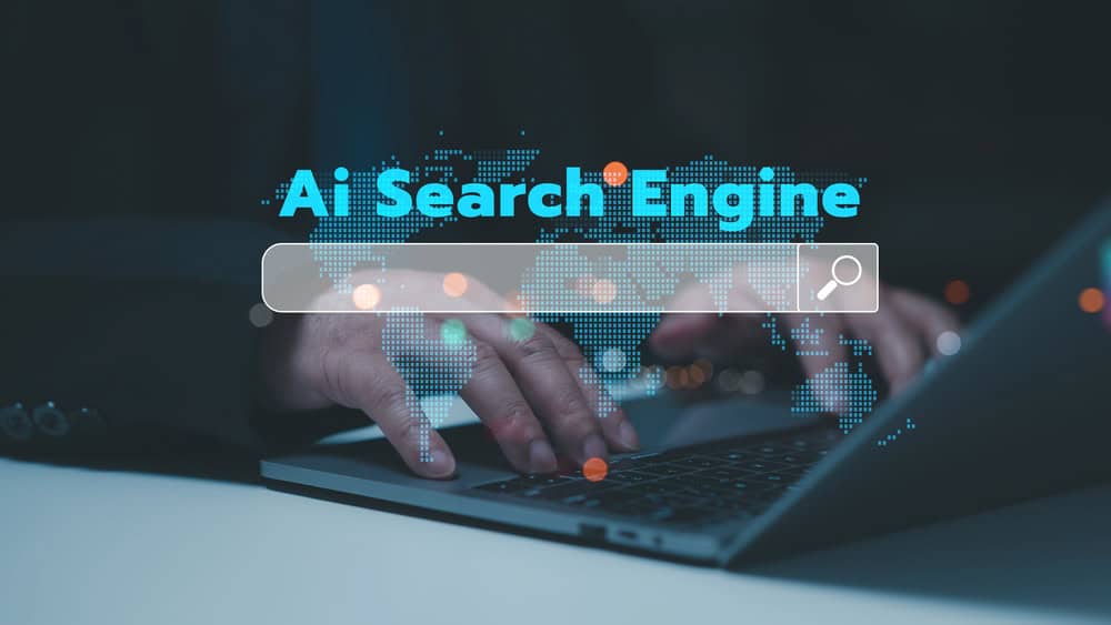 The AI Marketing Advantage Only 1.4% of Contractors Are Using 3 Ai search engine text with a laptop and hands