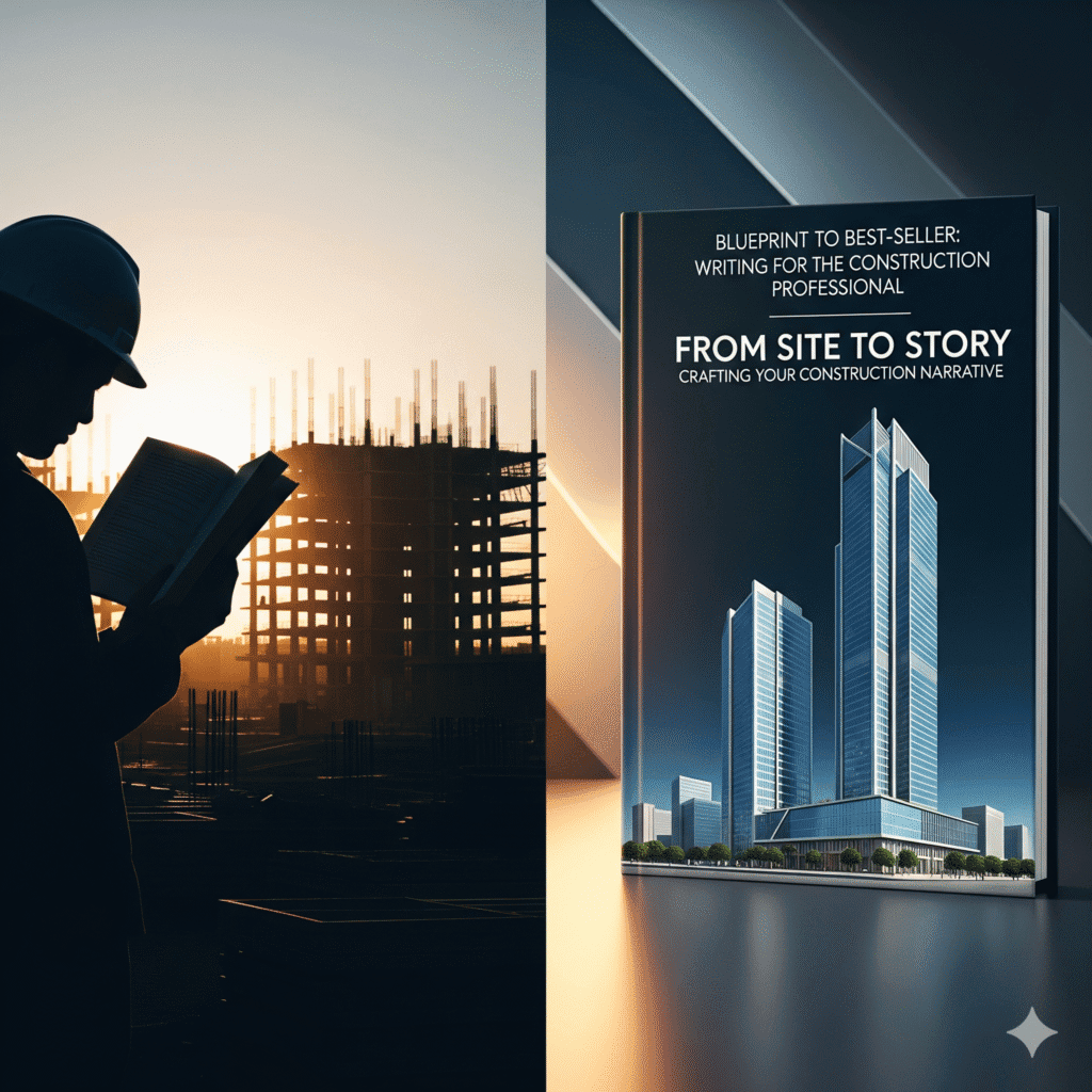 Construction industry professional reviewing project plans at sunset.