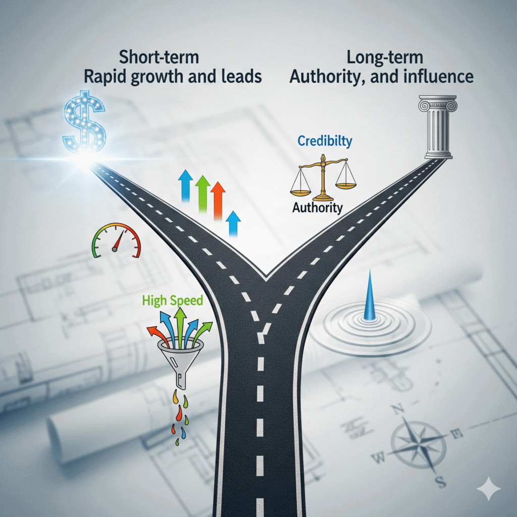 What Construction Marketing Agencies Cannot Build for You 1 Growth marketing strategies for rapid short-term leads versus long-term authority building in content marketing.