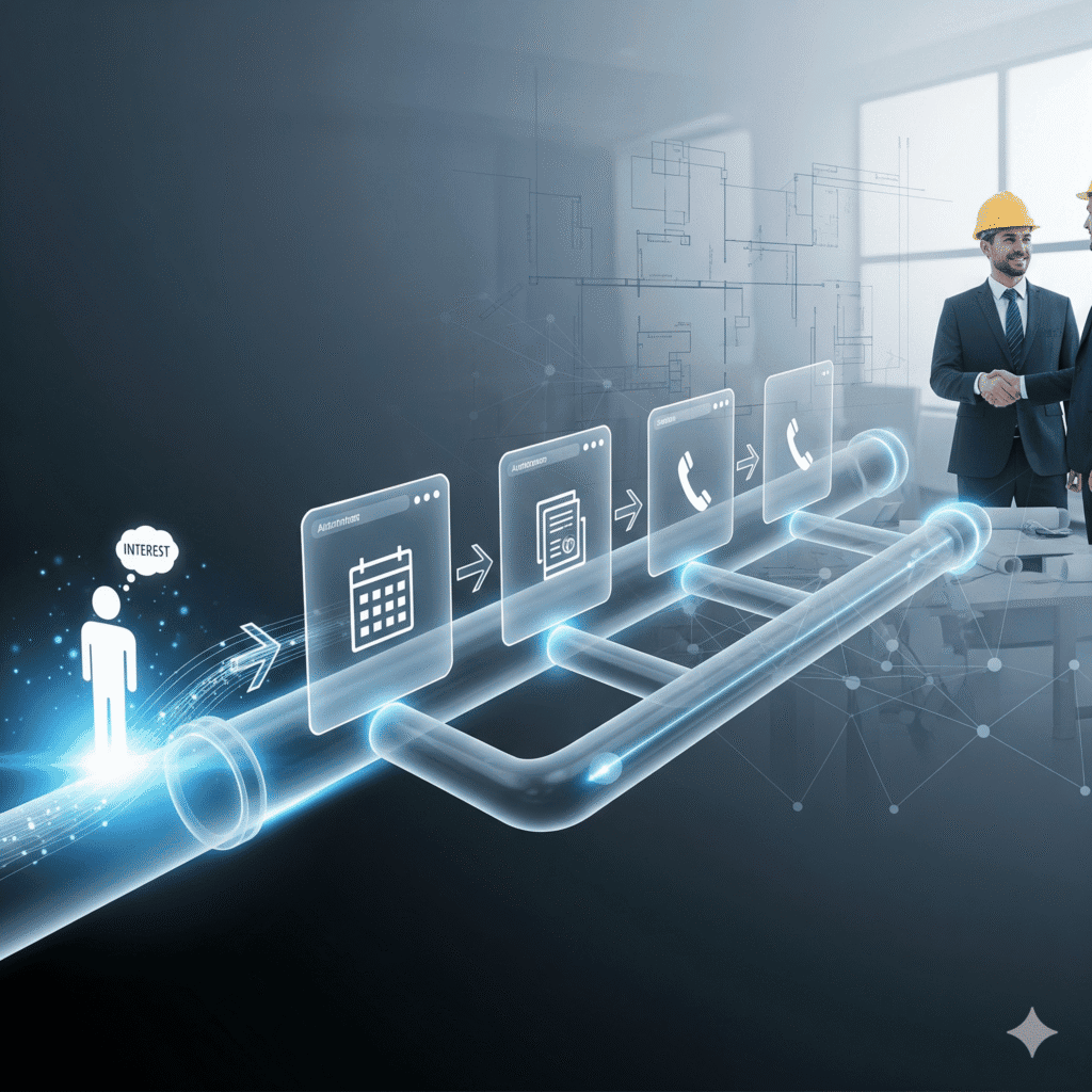Digital transformation process with futuristic app icons and professionals in business suits wearing construction helmets.
