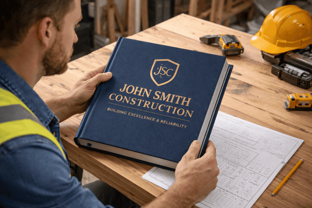 Why Your Project Portfolio Is Losing You Better Bids 1 book about construction company that a contractor is looking for when selecting a job. Says John Smith Construction