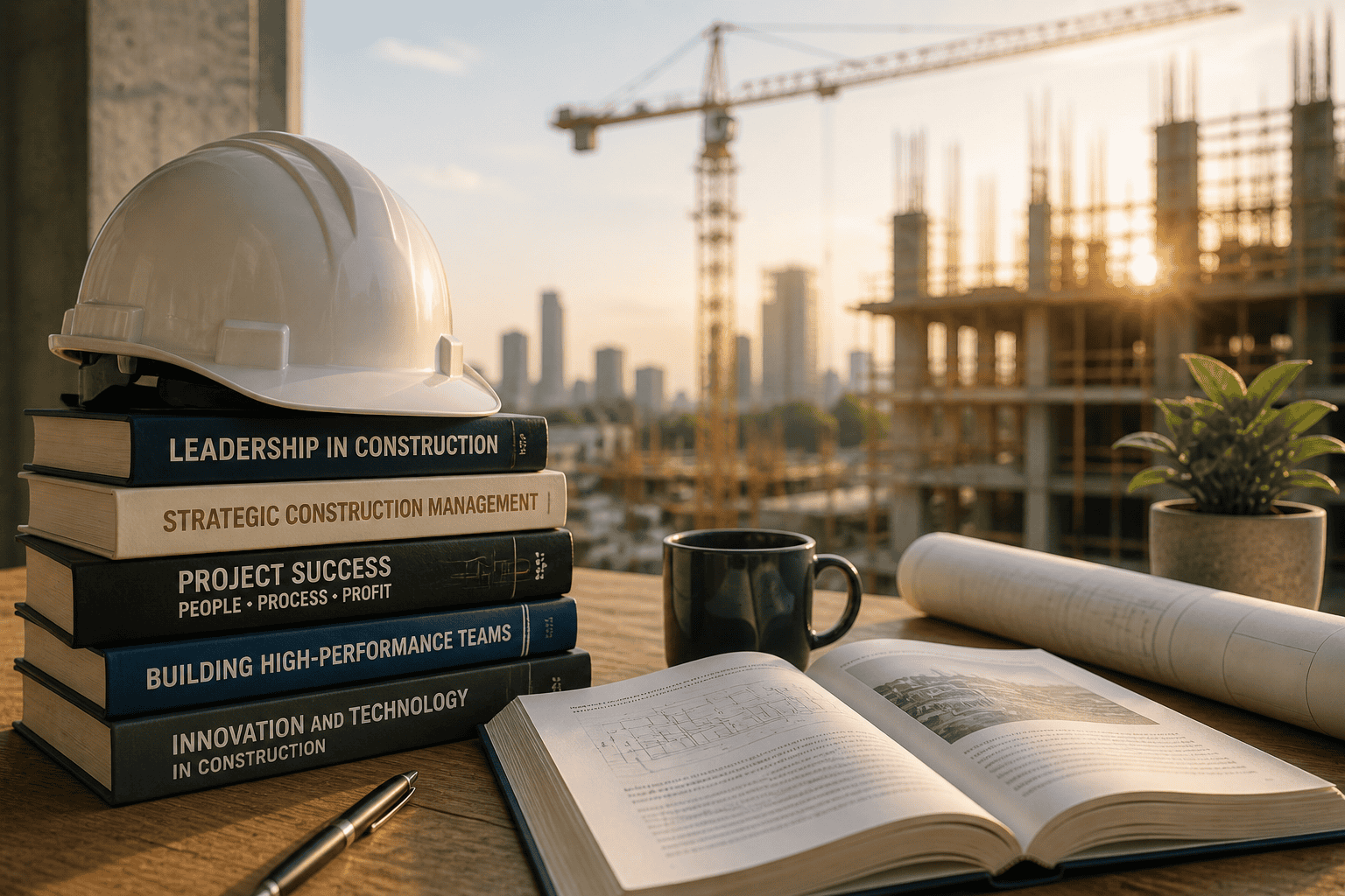 Strategic construction management, digital data analysis, business growth projection, futuristic technology, professional business environment.
