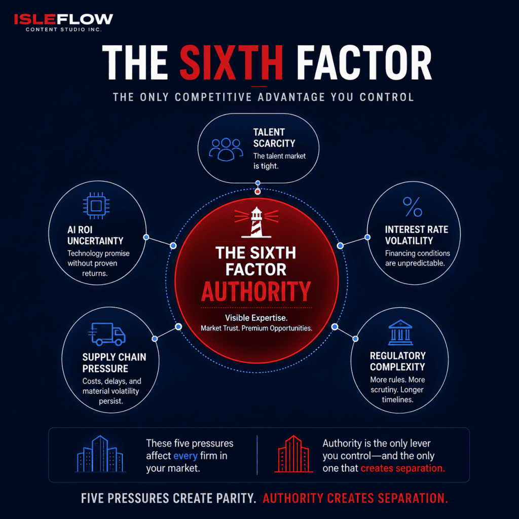 The 2026 Commercial Construction Authority Outlook 2 chart of the factors affecting construction businesses, authority is sixth factor